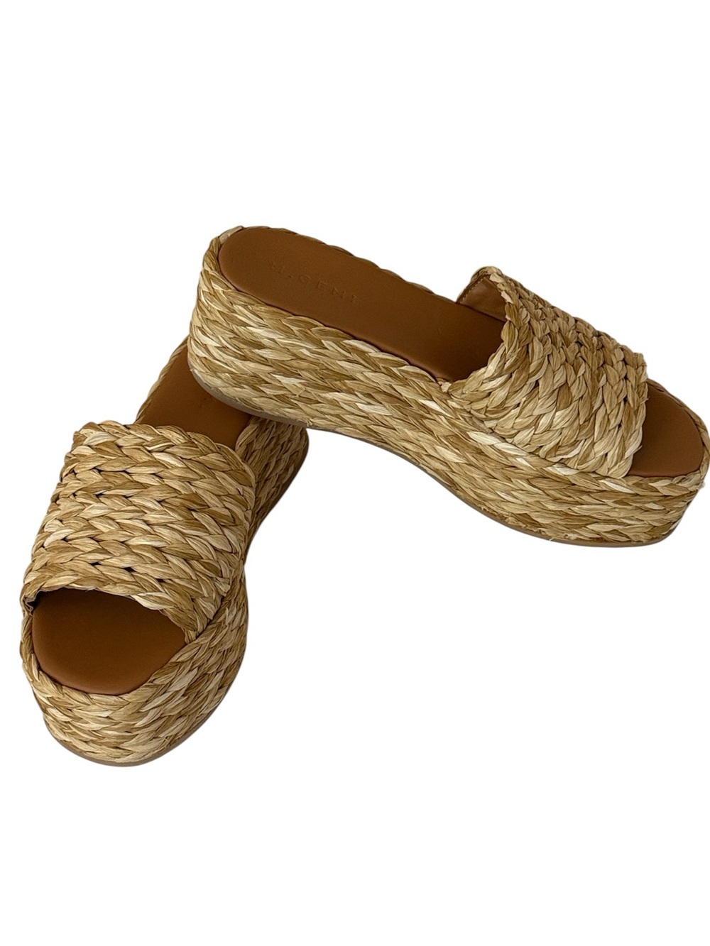 M. Gemi Simona Natural Straw Woven Platform Slide, size 10